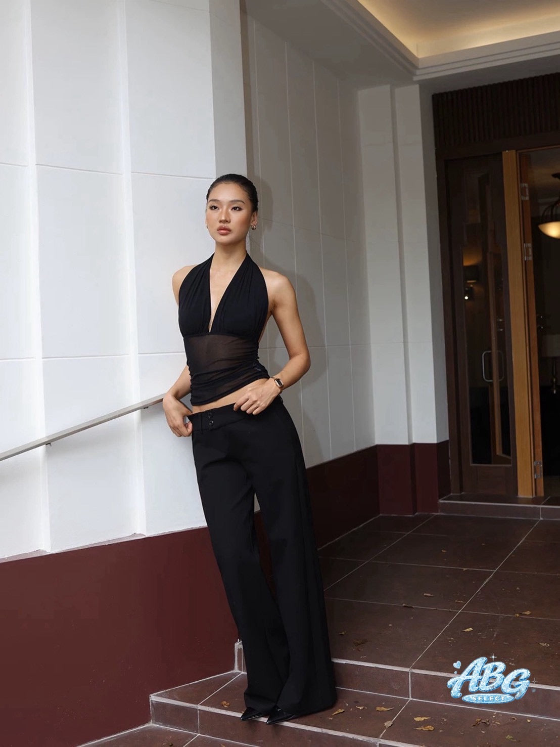 Sheer ruched halter top ☆ 掛脖透視背心