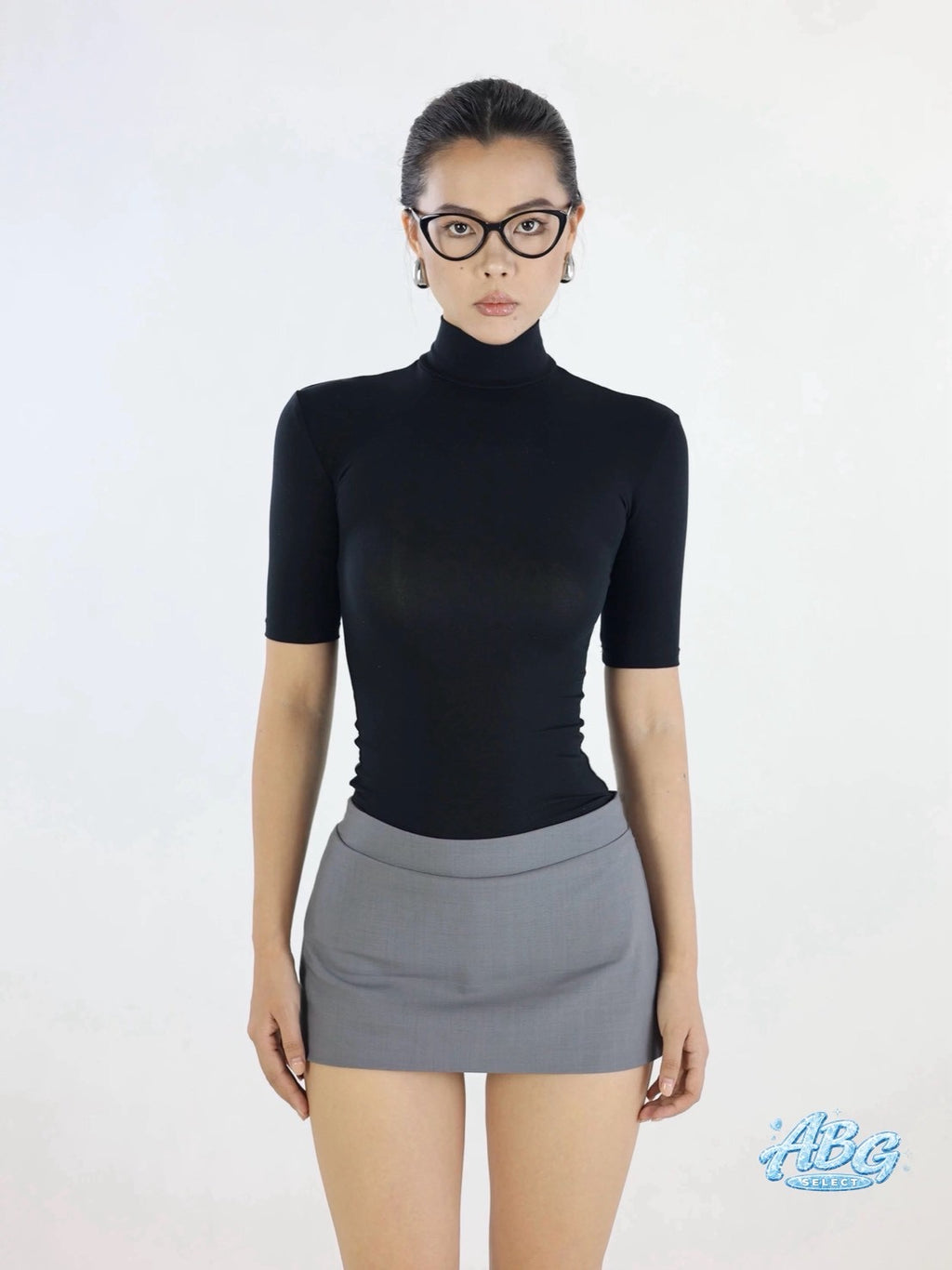 Soft girl mock neck top ☆ 微高領天絲五分袖