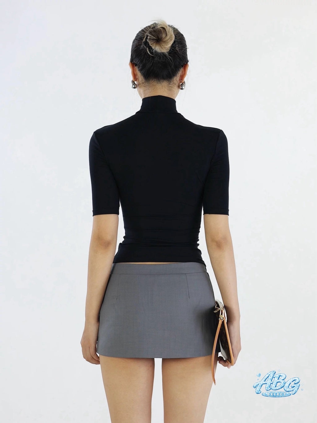 Soft girl mock neck top ☆ 微高領天絲五分袖