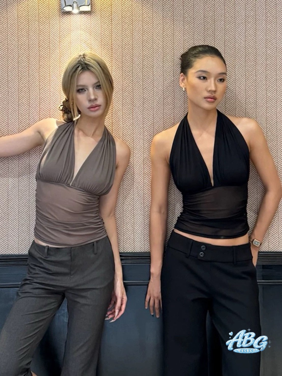 Sheer ruched halter top ☆ 掛脖透視背心